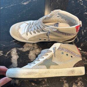 Golden Goose Beige and White Midstars with Red Detail